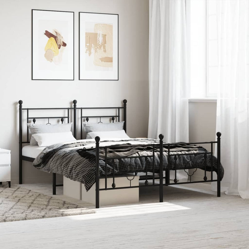 Metal Bed Frame without Mattress with Footboard Black 140x190cm