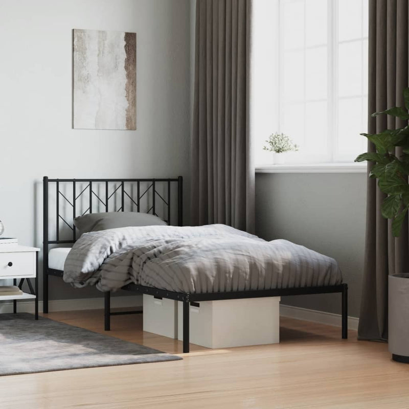 Metal Bed Frame without Mattress with Headboard Black 100x190cm