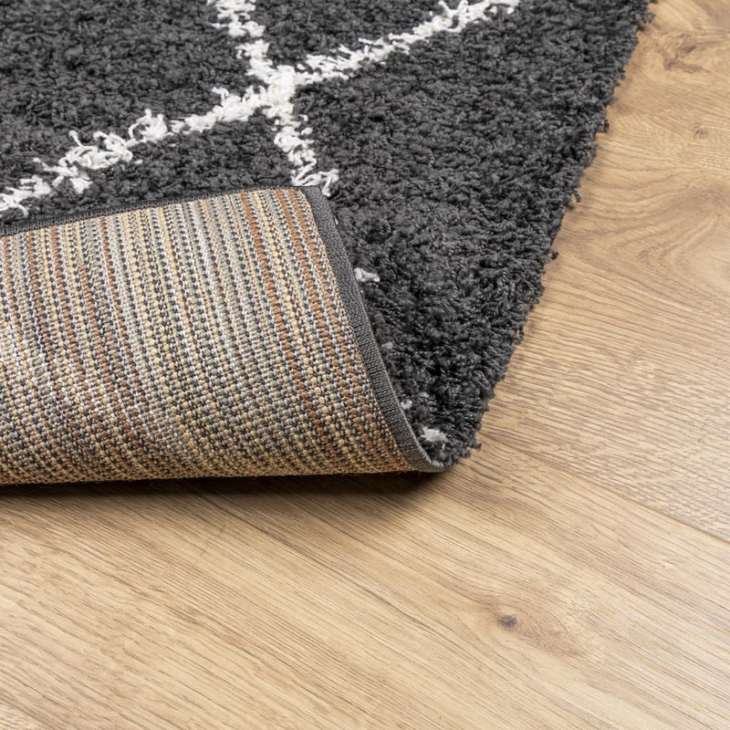 Shaggy Rug PAMPLONA High Pile Modern Black and Cream 200x200 cm