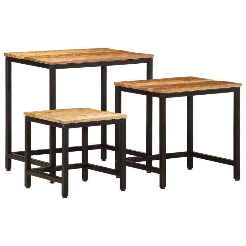 Nesting Side Tables 3 pcs Solid Rough Wood Mango