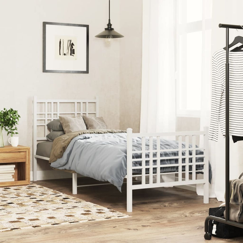 Metal Bed Frame without Mattress with Footboard White 80x200cm