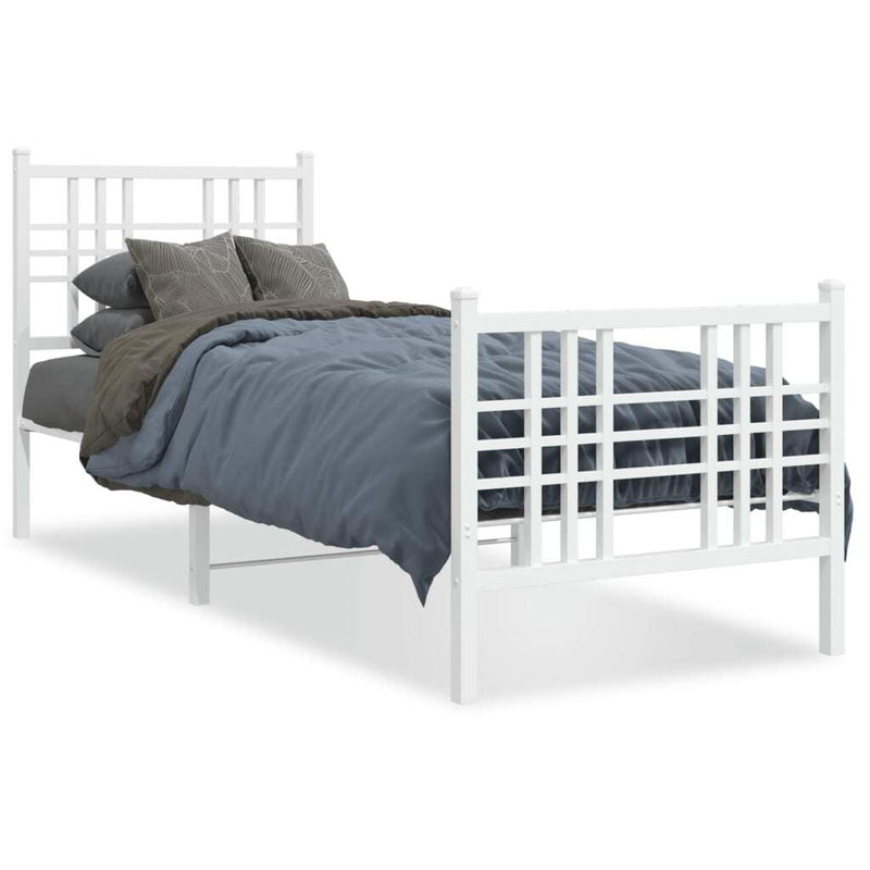 Metal Bed Frame without Mattress with Footboard White 80x200cm