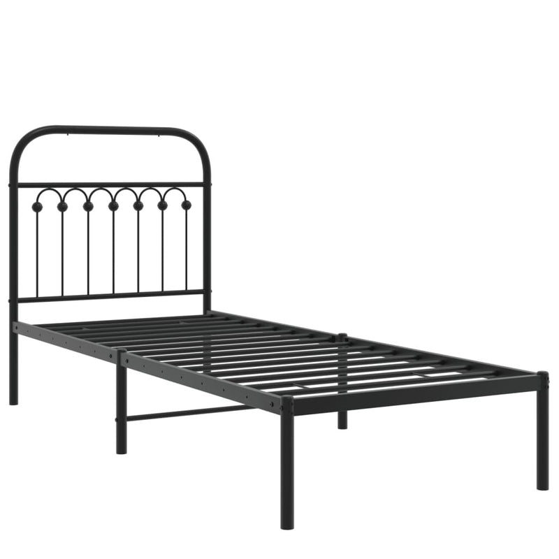 Metal Bed Frame without Mattress with Headboard Black 80x200cm