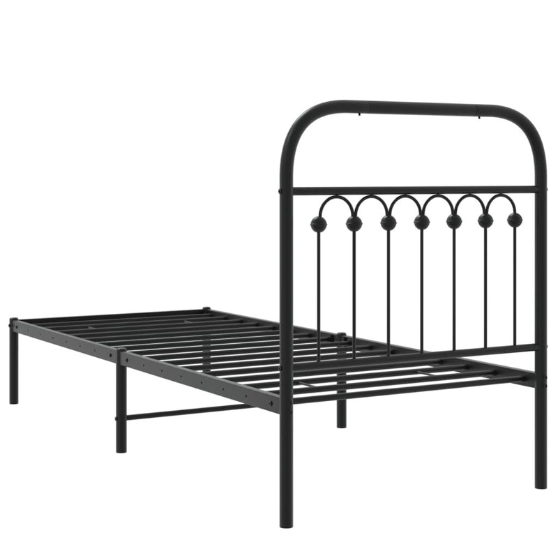 Metal Bed Frame without Mattress with Headboard Black 80x200cm