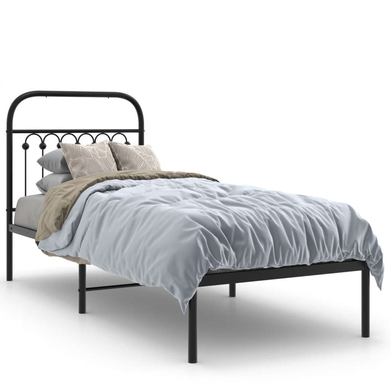 Metal Bed Frame without Mattress with Headboard Black 80x200cm