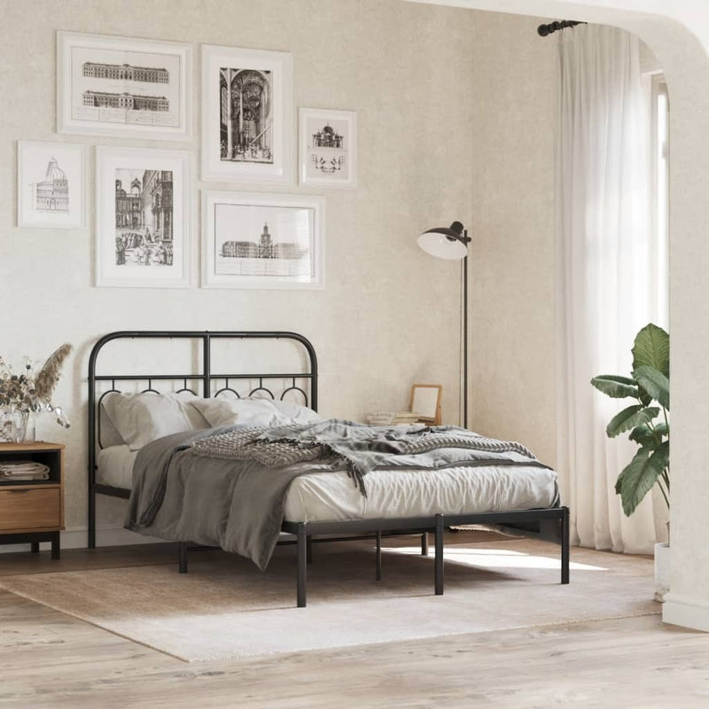 Metal Bed Frame without Mattress with Headboard Black 120x190cm