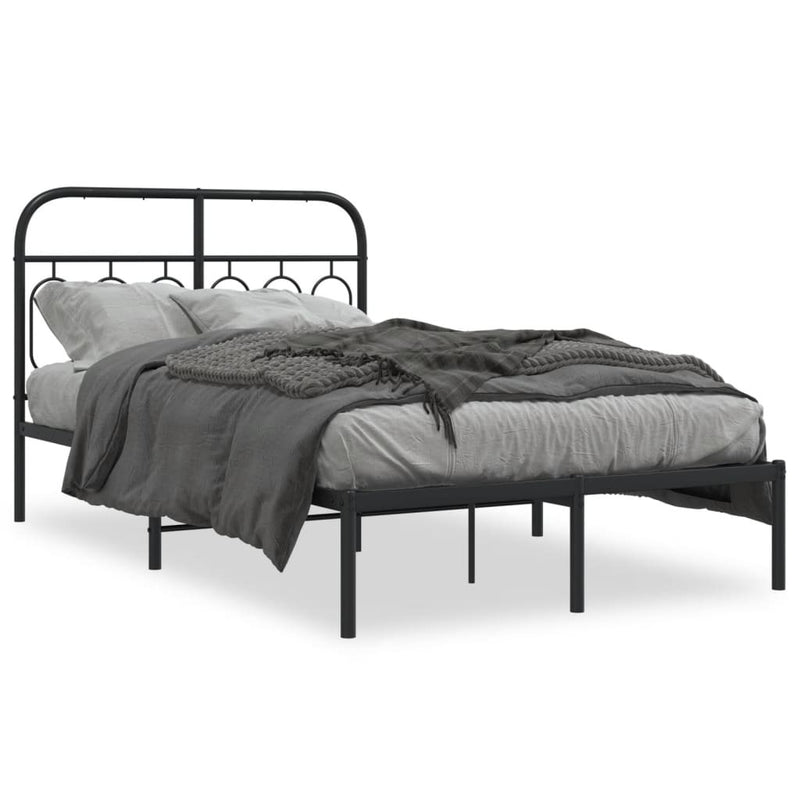 Metal Bed Frame without Mattress with Headboard Black 120x190cm