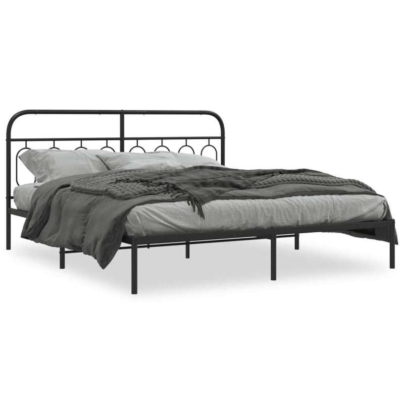 Metal Bed Frame without Mattress with Headboard Black 160x200cm