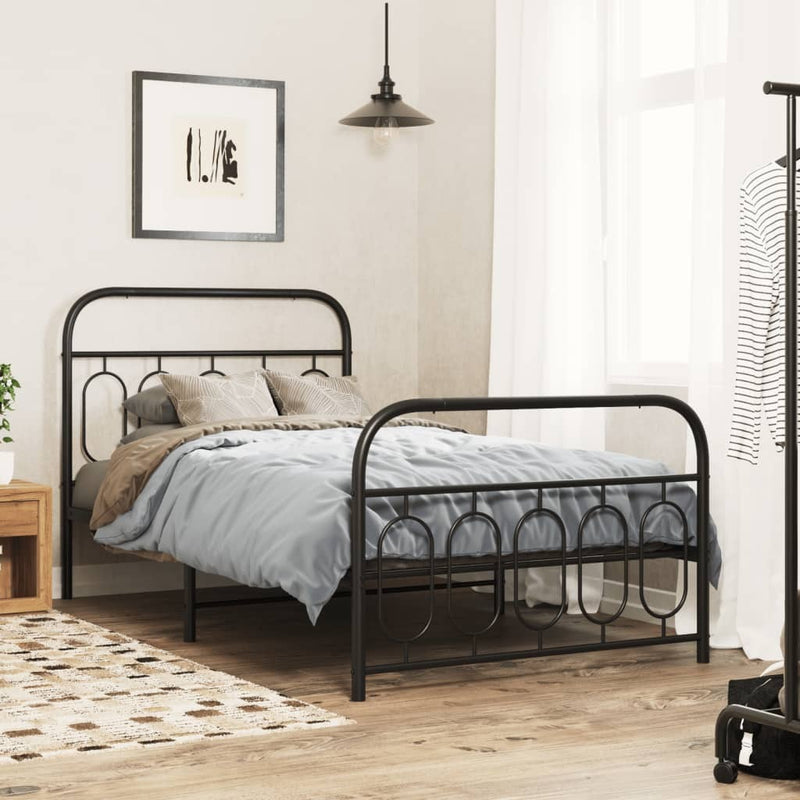 Metal Bed Frame without Mattress with Footboard Black 100x200cm