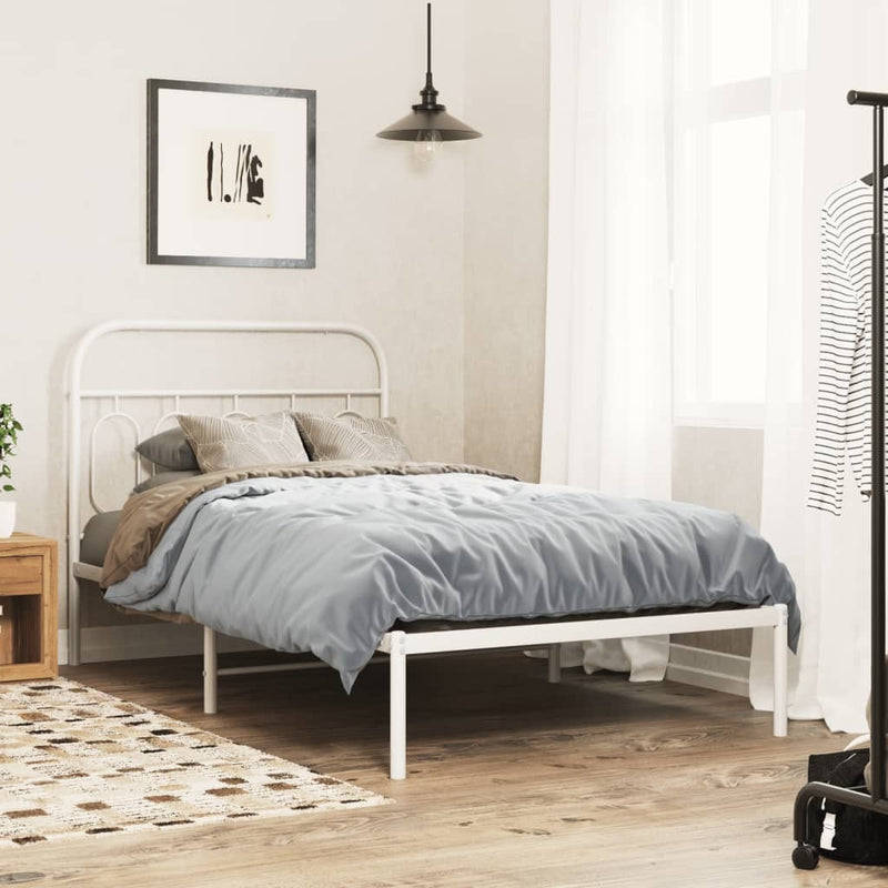 Metal Bed Frame without Mattress with Headboard White 107x203cm