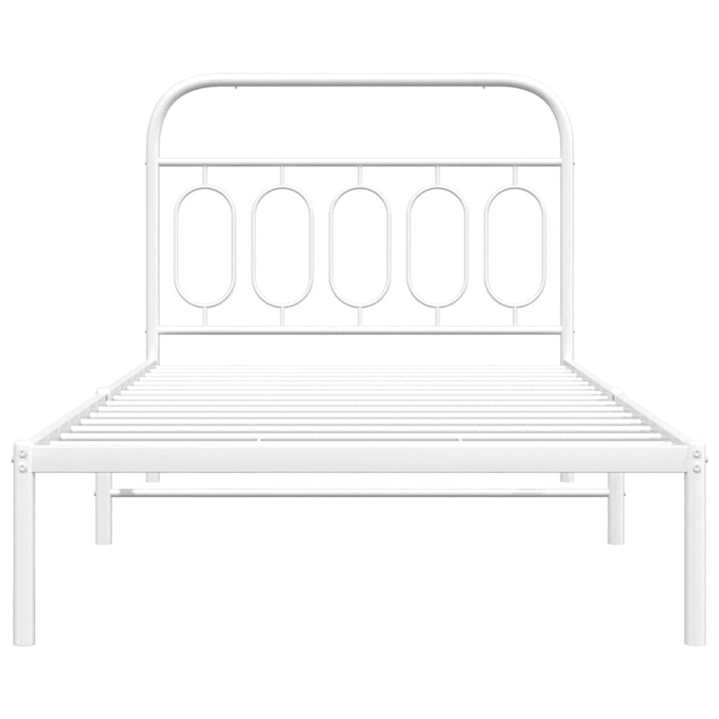 Metal Bed Frame without Mattress with Headboard White 107x203cm