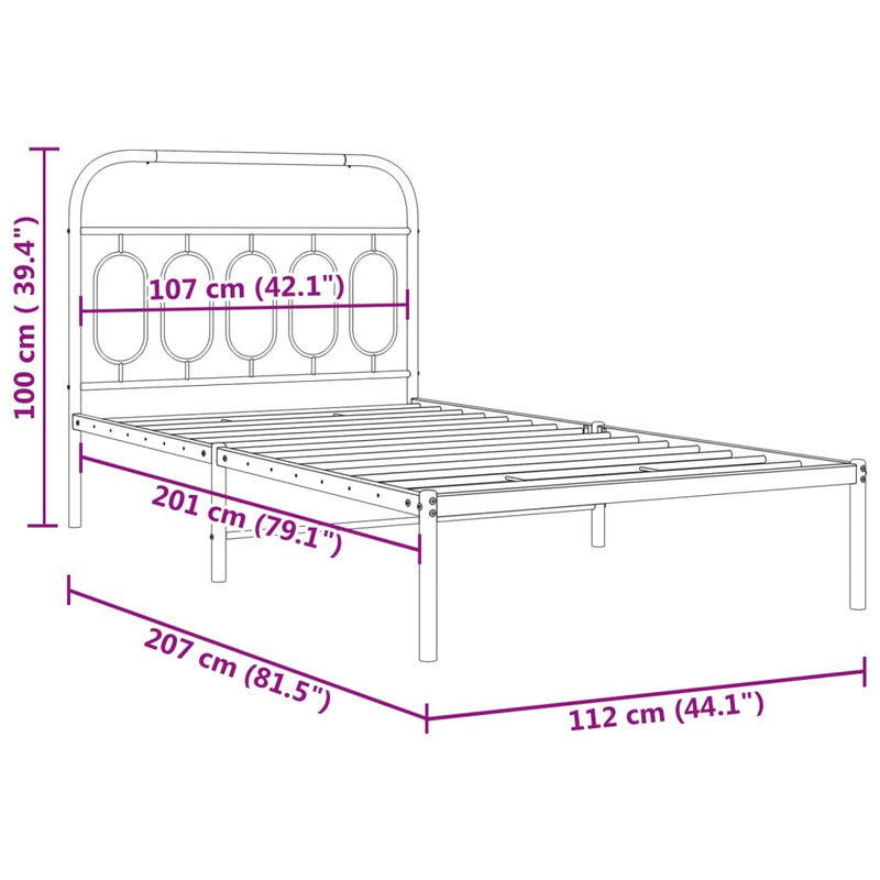 Metal Bed Frame without Mattress with Headboard White 107x203cm