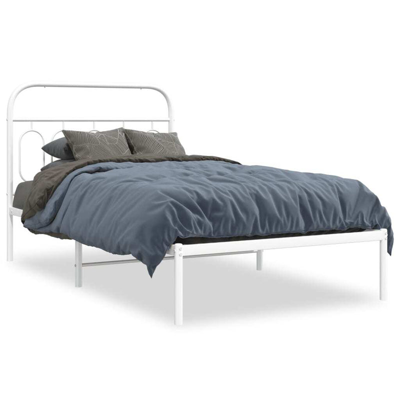 Metal Bed Frame without Mattress with Headboard White 107x203cm