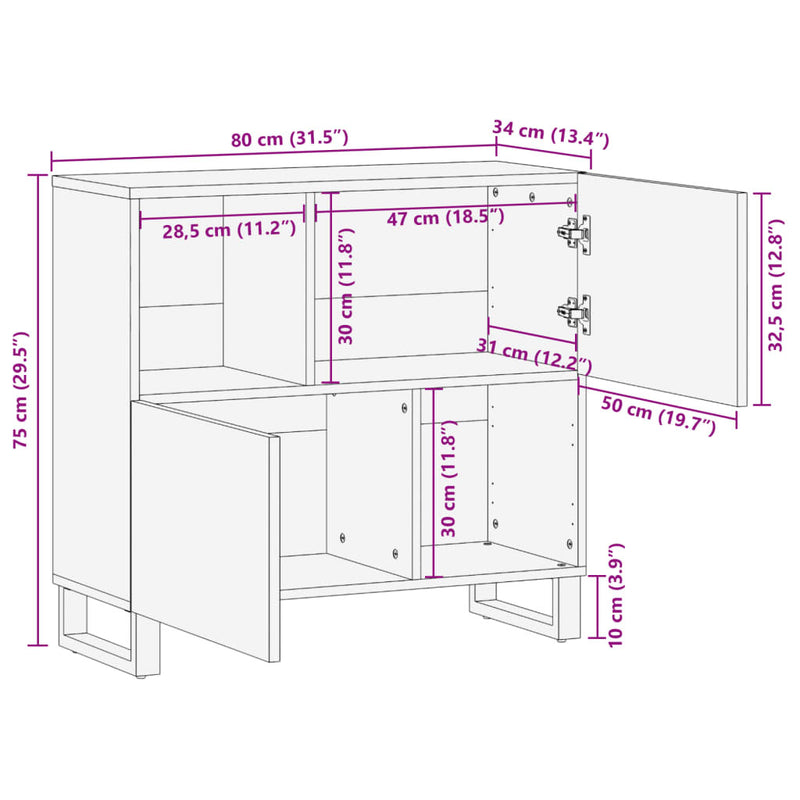 Sideboard 80x34x75 cm Solid Wood Acacia