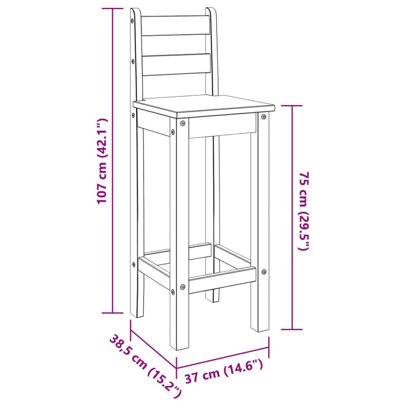 Bar Chairs 2 pcs Grey Solid Wood Pine