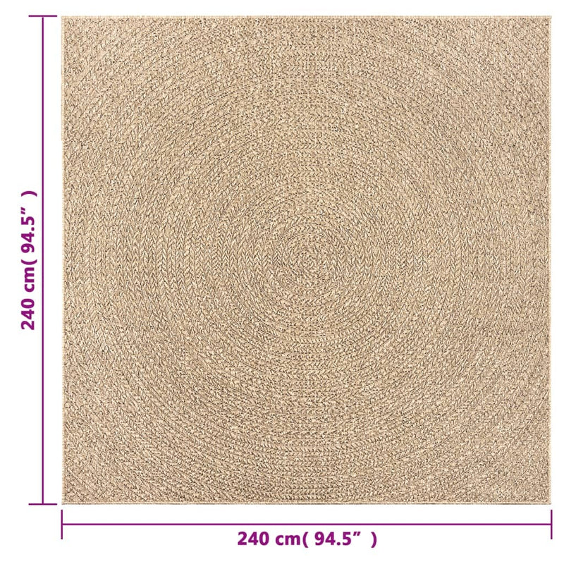 Rug ZIZUR 240x240 cm Jute Look Indoor and Outdoor