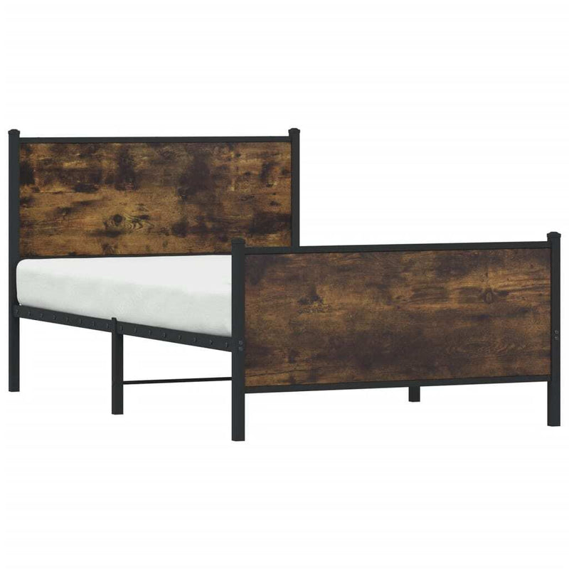 Metal Bed Frame without Mattress Smoked Oak 107x203 cm