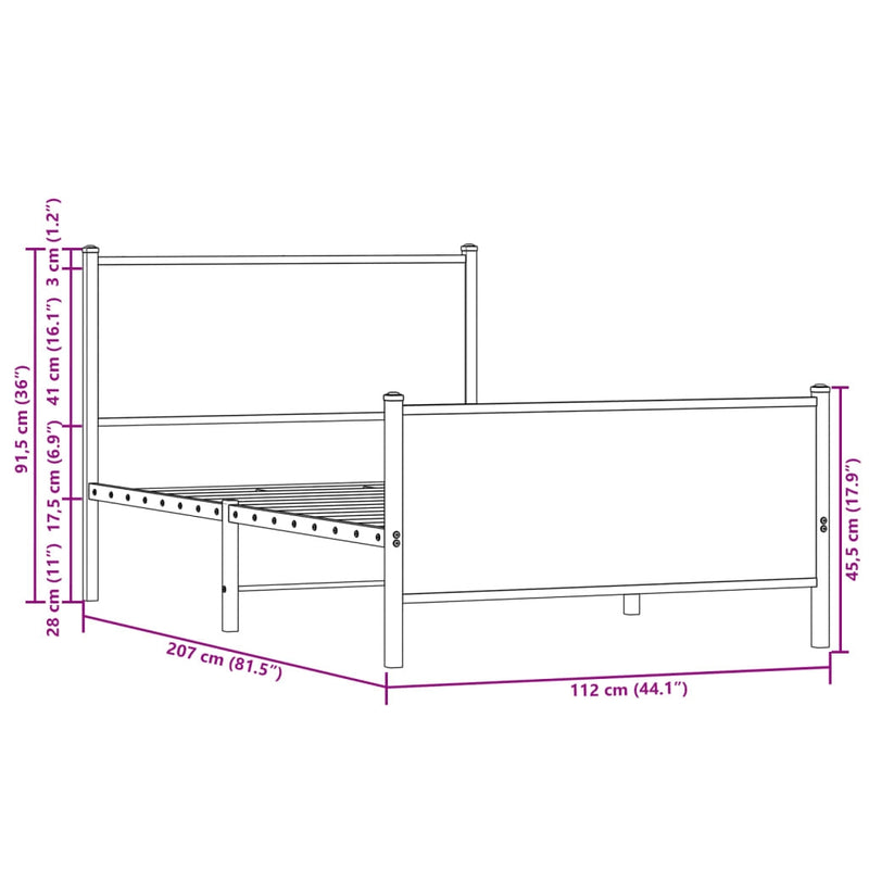 Metal Bed Frame without Mattress Smoked Oak 107x203 cm