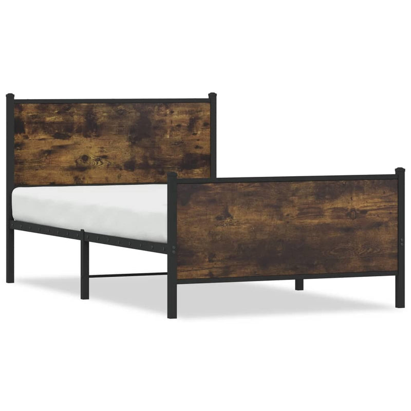 Metal Bed Frame without Mattress Smoked Oak 107x203 cm