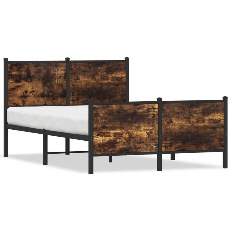 Metal Bed Frame without Mattress Smoked Oak 120x190 cm Small Double