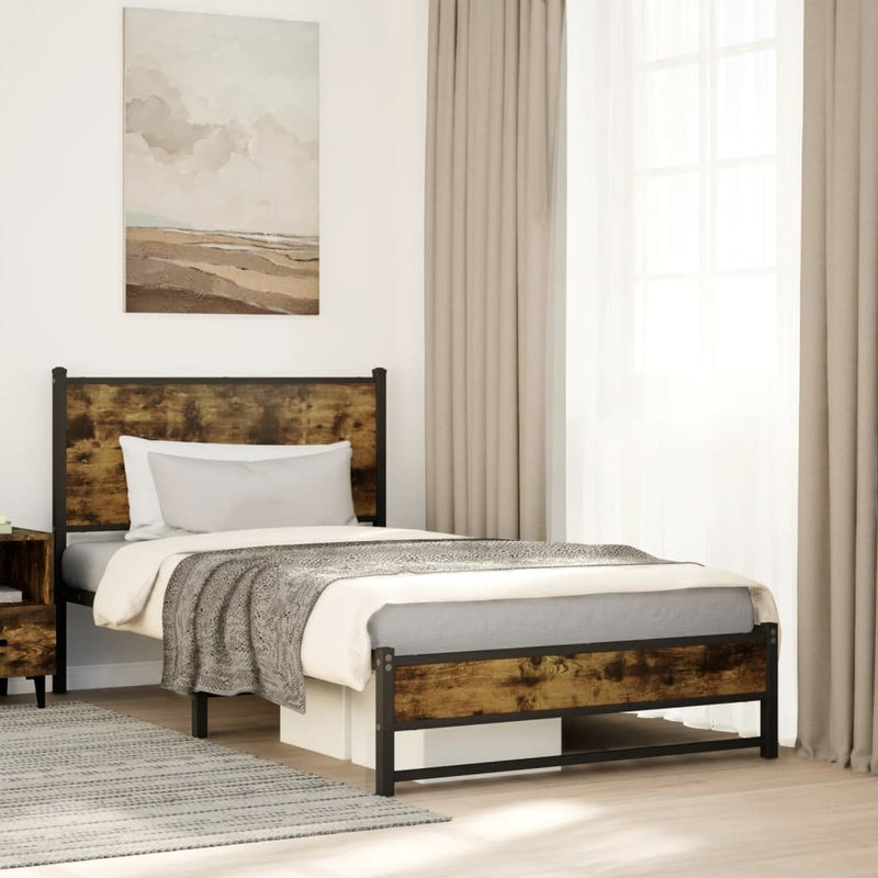 Metal Bed Frame without Mattress Smoked Oak 100x190 cm