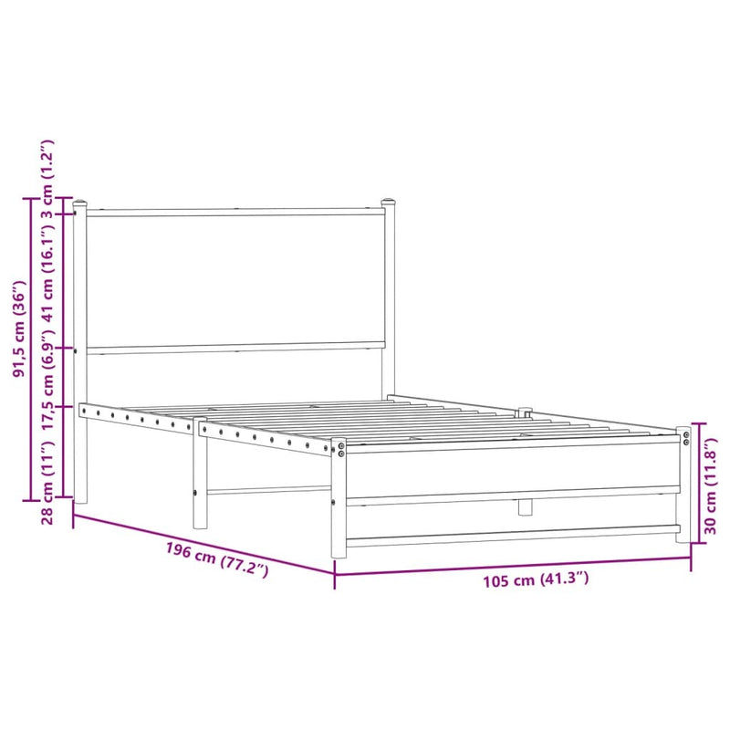 Metal Bed Frame without Mattress Smoked Oak 100x190 cm