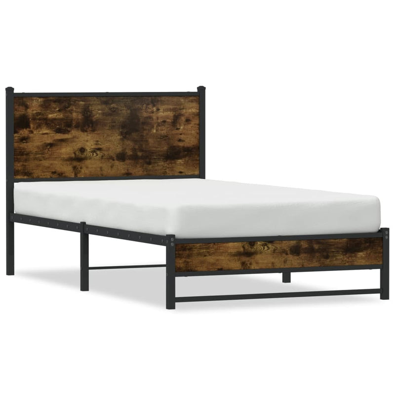 Metal Bed Frame without Mattress Smoked Oak 100x190 cm