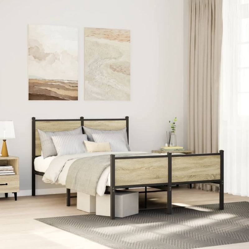 Metal Bed Frame without Mattress Sonoma Oak 120x190 cm Small Double