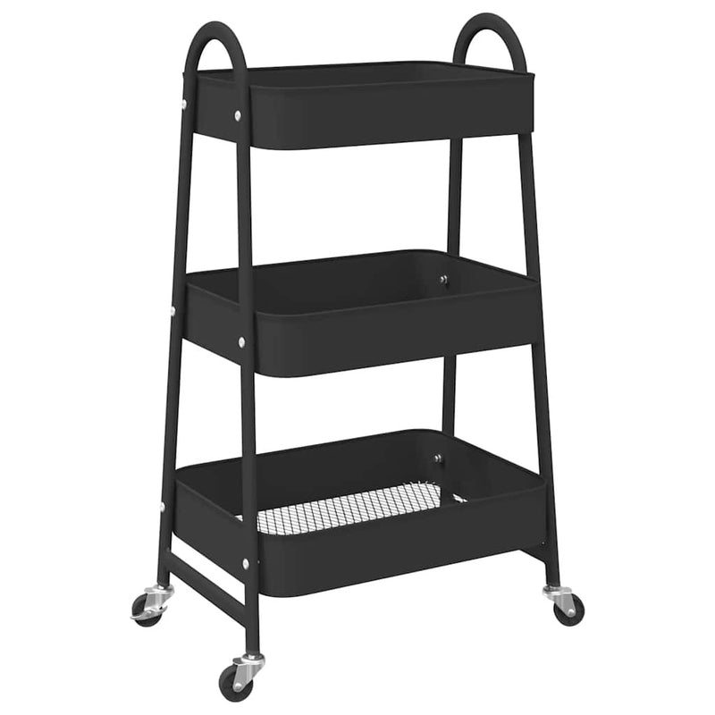 Storage Trolley 3-Tier Black 42x41.5x77 cm Steel