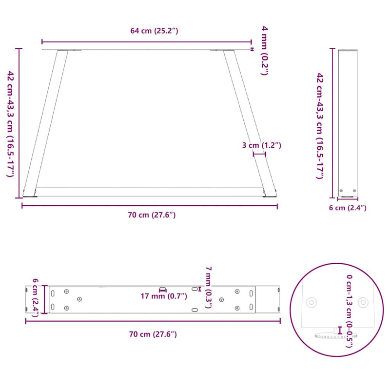 Dining Table Legs V-Shape 2 pcs Black 70x(42-43.3) cm Steel