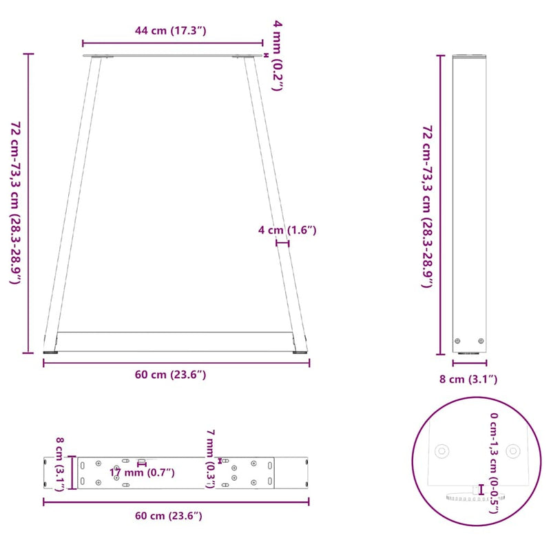 Dining Table Legs V-Shape 2 pcs Natural Steel 60x(72-73.3) cm Steel