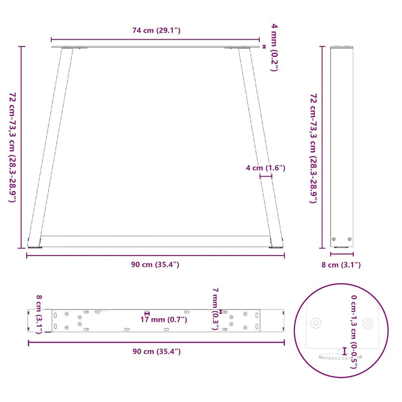 Dining Table Legs V-Shape 2 pcs Natural Steel 90x(72-73.3) cm Steel