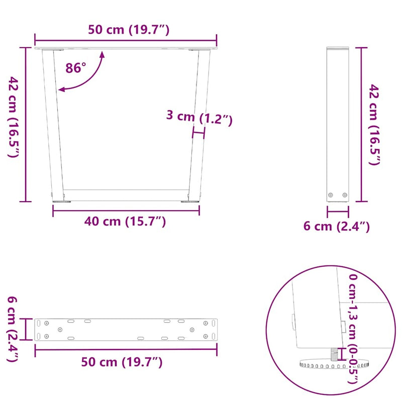 Dining Table Legs V-Shape 2 pcs White 50x(42-43.3) cm Steel