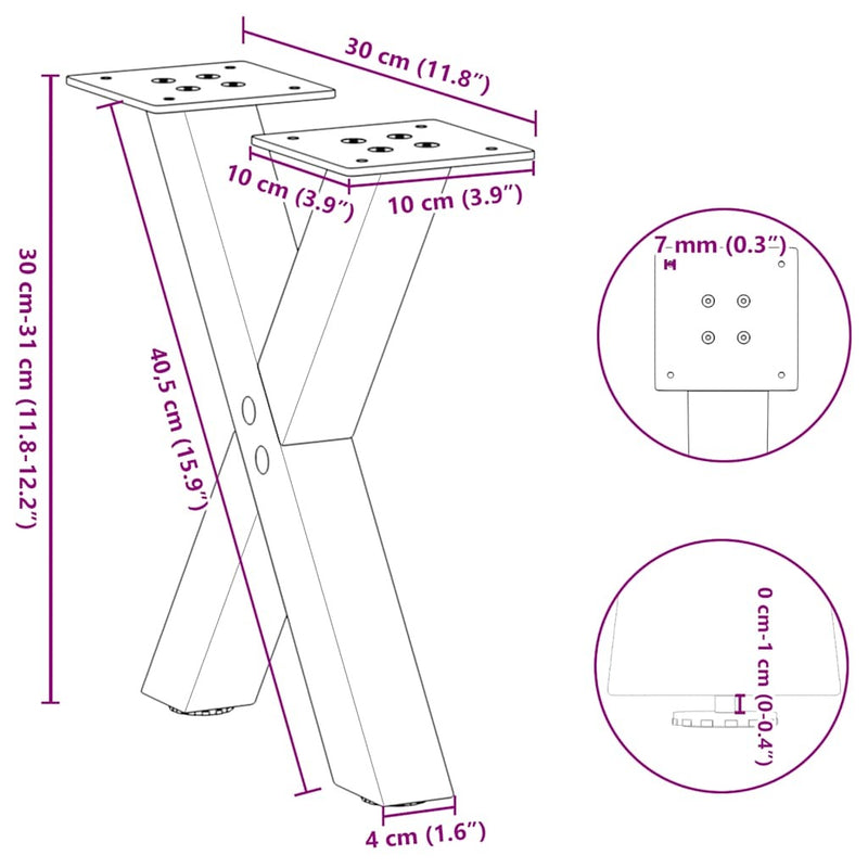 Coffee Table Legs X-Shaped 2 pcs White 30x(30-31) cm Steel