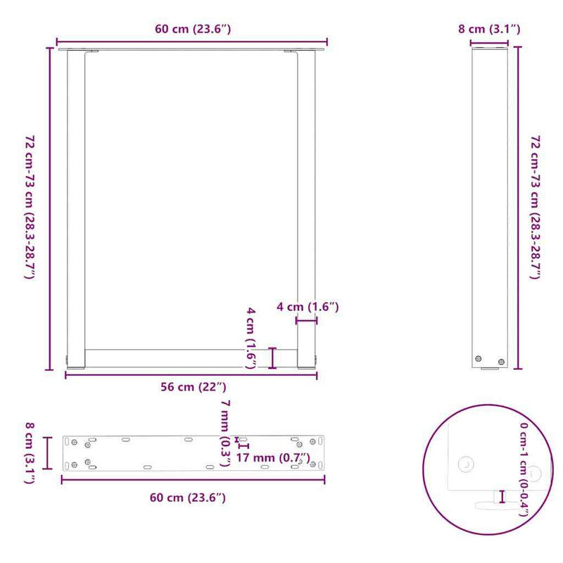 Coffee Table Legs U-Shaped 2 pcs White 60x(72-73) cm Steel