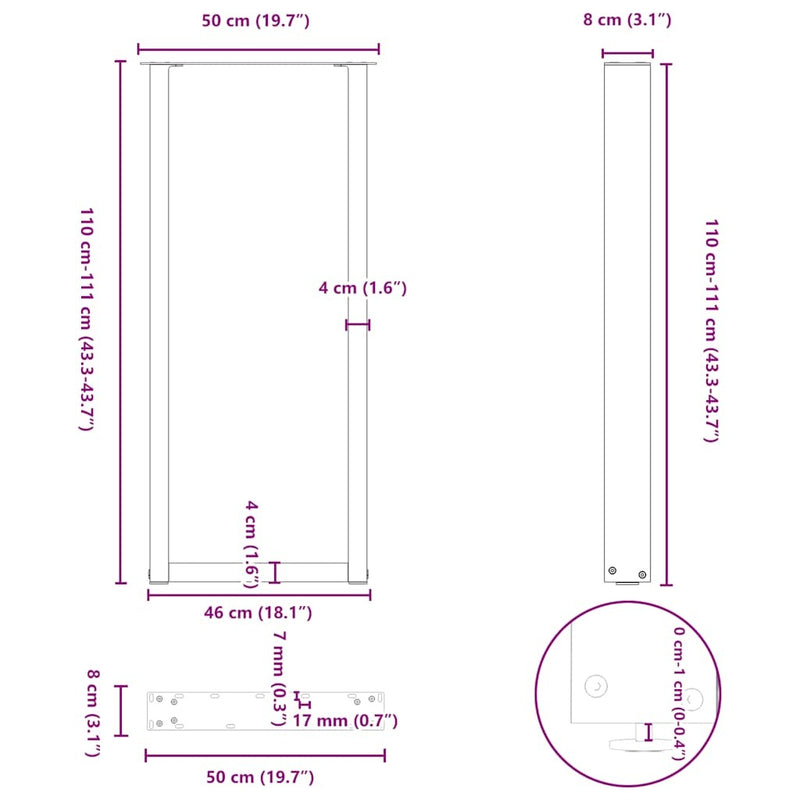 Coffee Table Legs U-Shaped 2 pcs Black 50x(110-111) cm Steel