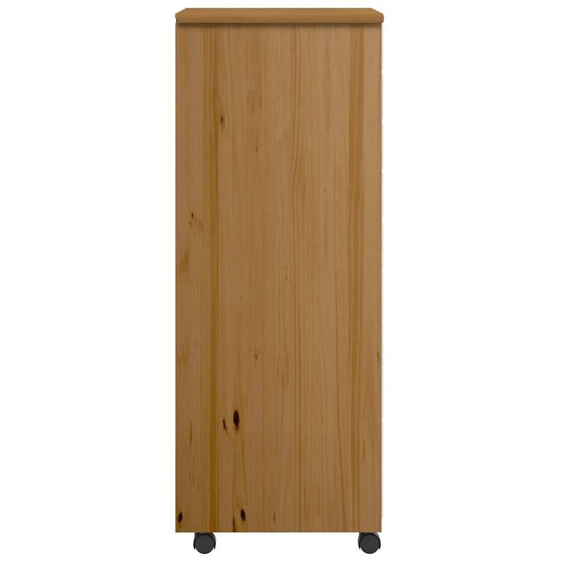 Rolling Cabinet with Drawers MOSS Honey Brown Solid Wood Pine