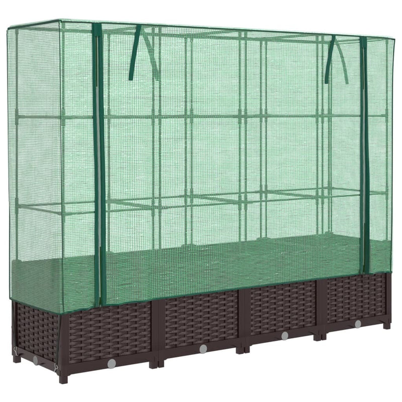 Raised Bed with Greenhouse Cover Rattan Look 160x40x138 cm