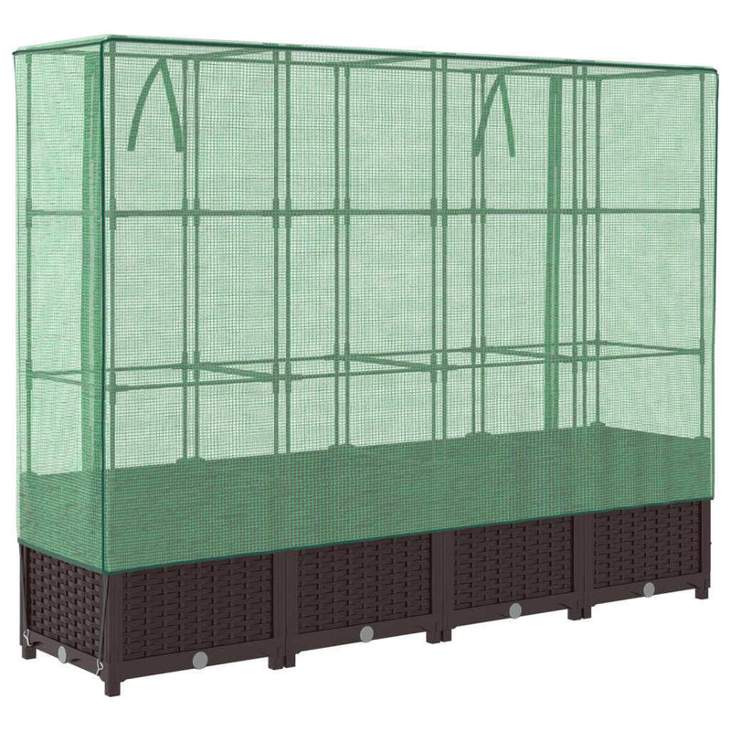 Raised Bed with Greenhouse Cover Rattan Look 160x40x138 cm