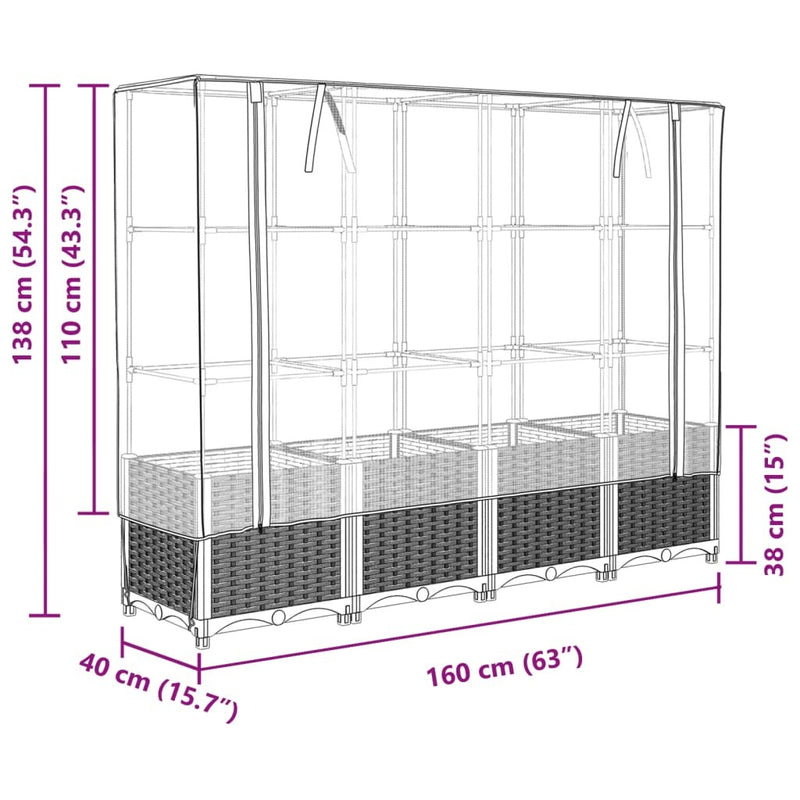 Raised Bed with Greenhouse Cover Rattan Look 160x40x138 cm