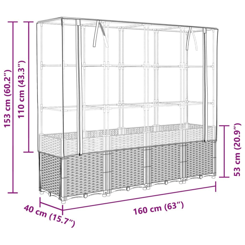 Raised Bed with Greenhouse Cover Rattan Look 160x40x153 cm