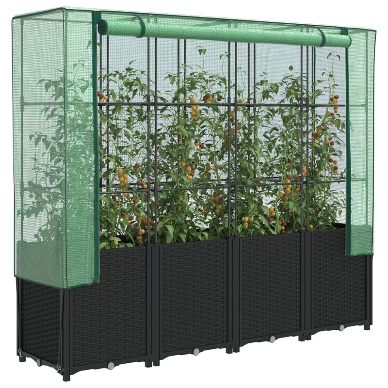 Raised Bed with Greenhouse Cover Rattan Look 160x40x153 cm