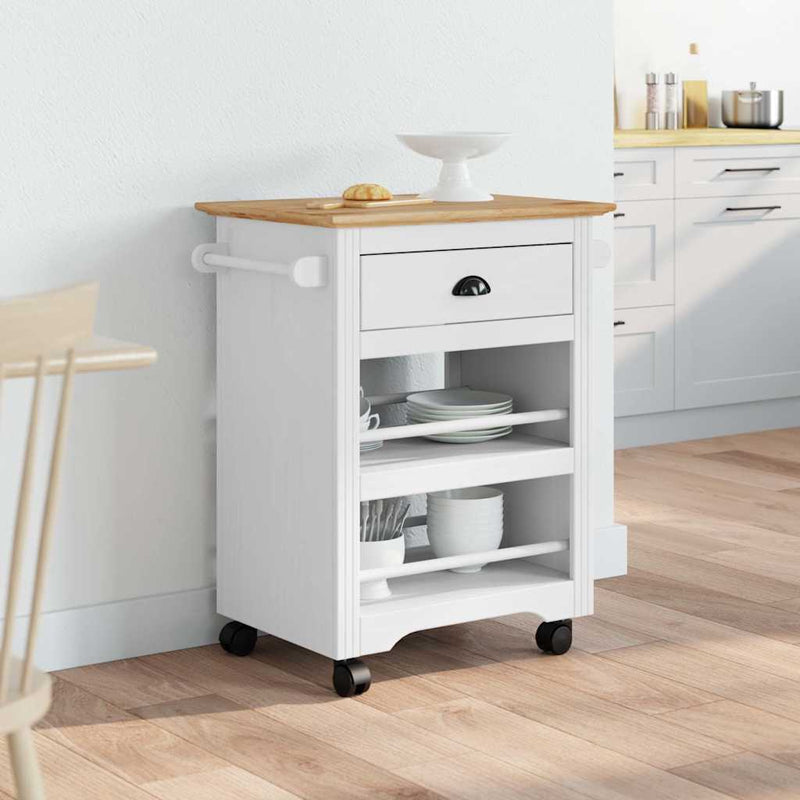 Kitchen Trolley BODO White and Brown 67.5x45x80 cm