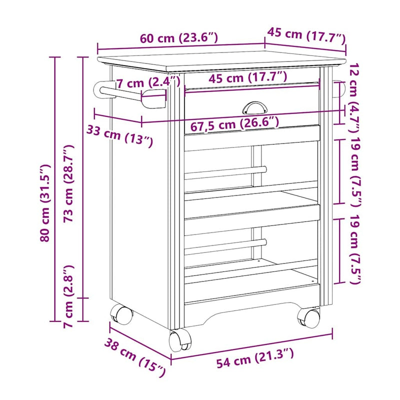 Kitchen Trolley BODO White and Brown 67.5x45x80 cm