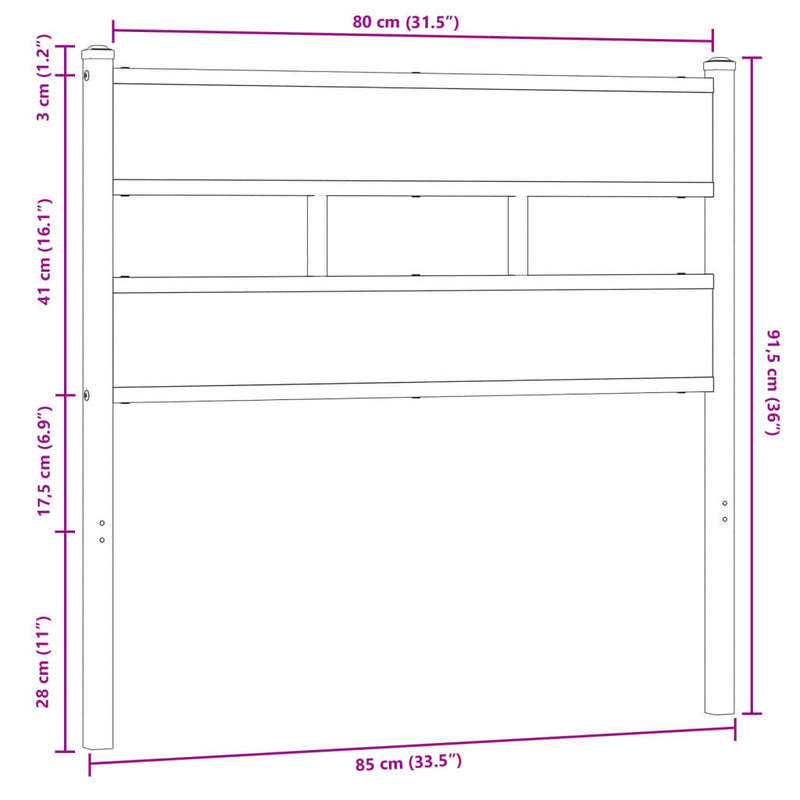 Headboard Brown Oak 80 cm Steel and Engineered Wood