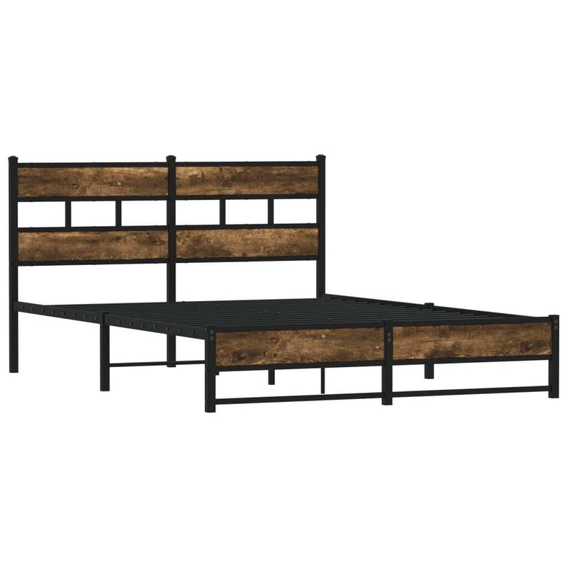 Metal Bed Frame without Mattress Smoked Oak 135x190 cm Double