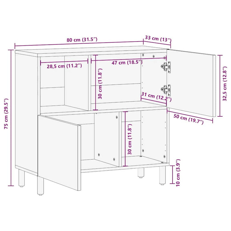 Sideboard Brown 80x33x75 cm Solid Wood Mango