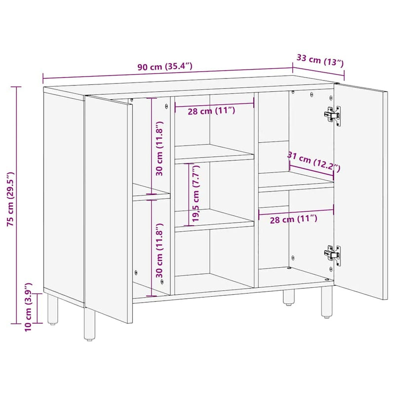 Sideboard Brown 90x33x75 cm Solid Wood Mango