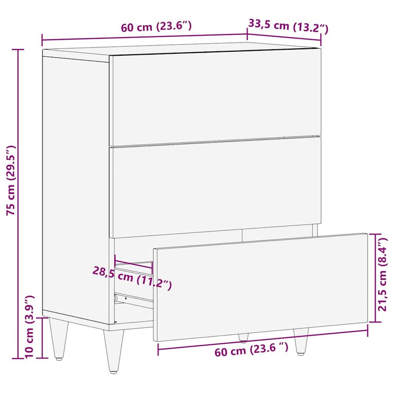 Sideboard Light Grey 60x33.5x75 cm Solid Wood Mango