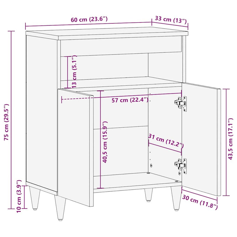 Sideboard 60x33x75 cm Solid Wood Mango